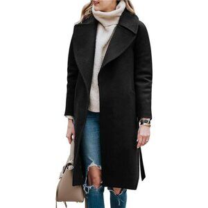 Women's Trench Coat Long Jacket Outerwear Black